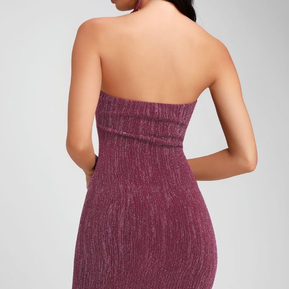 Lulus Night Drive Plum Purple Sparkly Strapless Bodycon Dress. Size Small. - Picture 3 of 6